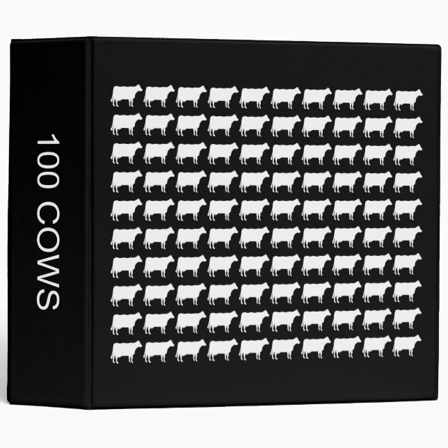 100 Cows - White on Black (2.0in) 3 Ring Binder (Front/Spine)