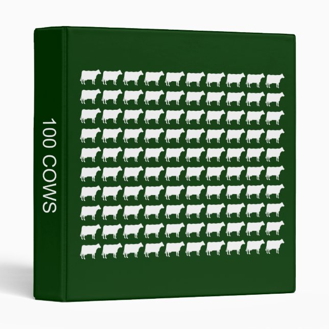 100 Cows - White on Dark Green 3 Ring Binder (Front/Spine)