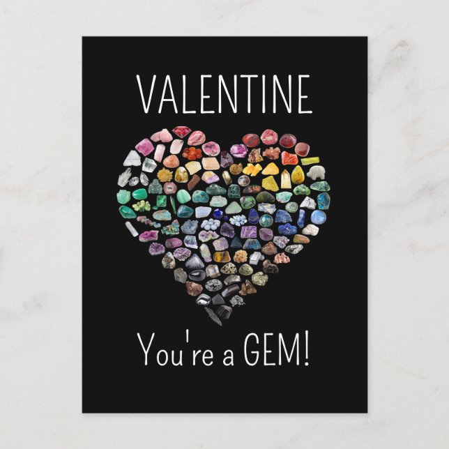 100+ Crystals Gems Minerals Valentines Day Heart Postcard (Front)