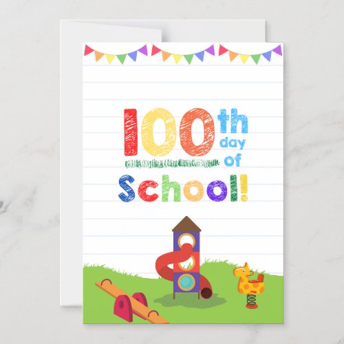 100 Days at School_ Colorful Milestone Celebration Magnetic Invitation