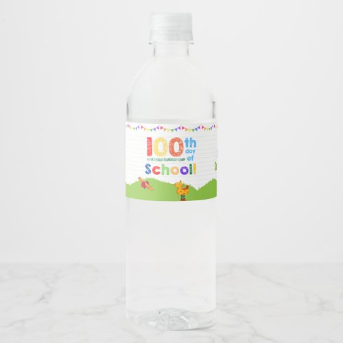 100 Days at School_ Colorful Milestone Celebration Water Bottle Label