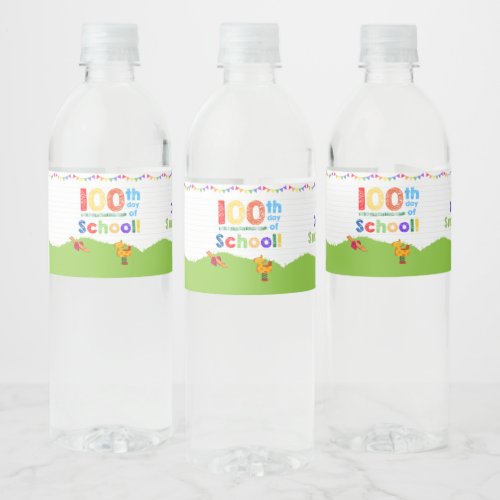 100 Days at School_ Colorful Milestone Celebration Water Bottle Label