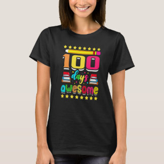 100 Days Awesome Colorful School Pencil Kids Study T-Shirt