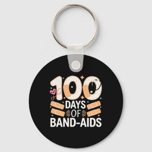 100 Days Band Aids 100th School Nurse Kids Boys Te Keychain