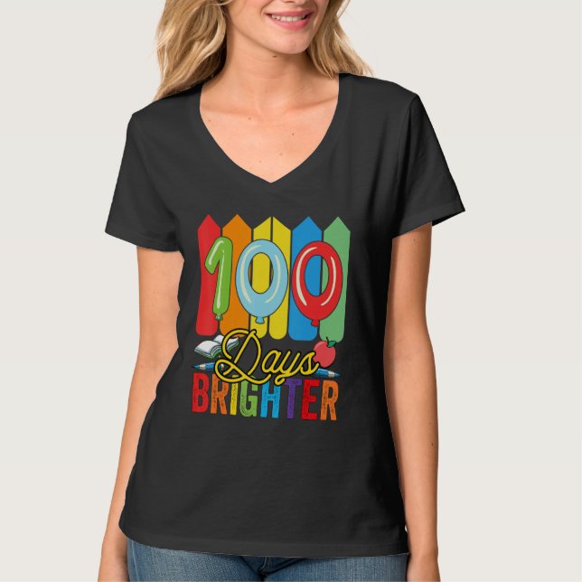 100 Days Brighter For Teachers And Kids Students T-Shirt (Front)