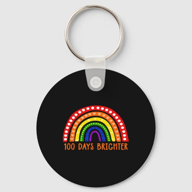 100 Days Brighter Fun Teacher 100th Day Of School  Keychain (Front)
