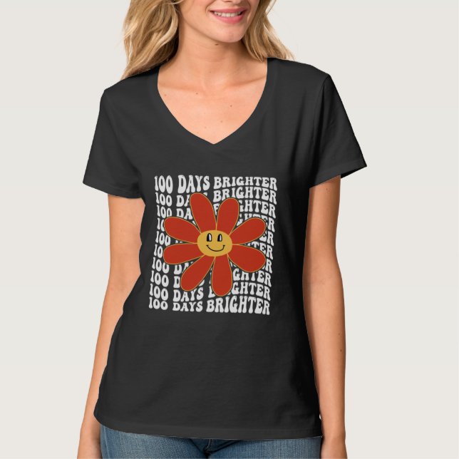 100 Days Brighter   Groovy Flower Smile Happy Kids T-Shirt (Front)
