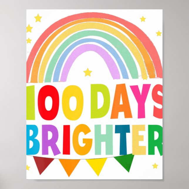 100 Days Brighter Happy 100 Days Of School Teacher Poster (Front)
