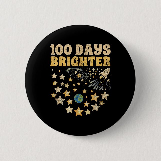 100 Days Brighter Kids 100th Day Of School Stars Button (Front)