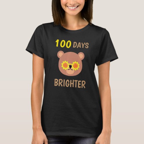 100 Days Brighter Of School Cute Bear With Sunglas T_Shirt