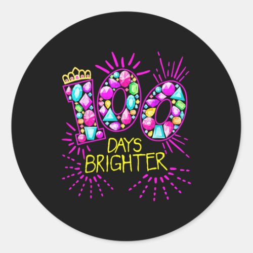 100 Days Brighter Teacher Girls 100 Days Of School Classic Round Sticker