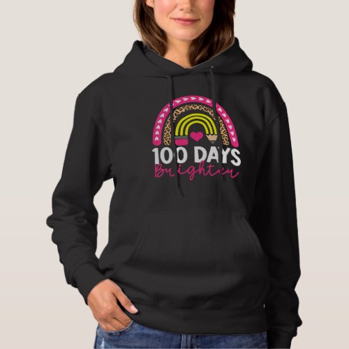 100 Days Brighter Teacher Girls 100 Days Of School Hoodie