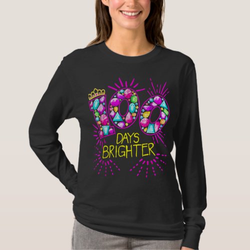 100 Days Brighter Teacher Girls 100 Days Of School T_Shirt