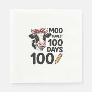 100 Days Cow Shirt Vintage Engraving School Design Napkins