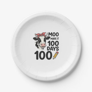 100 Days Cow Shirt Vintage Engraving School Design Paper Plates