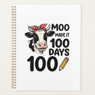 100 Days Cow Shirt Vintage Engraving School Design Planner
