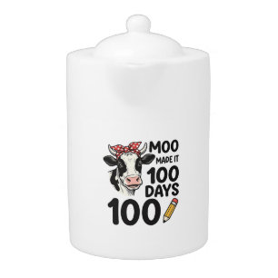 100 Days Cow Shirt Vintage Engraving School Design Teapot