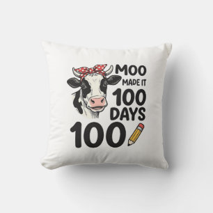 100 Days Cow Shirt Vintage Engraving School Design Throw Pillow