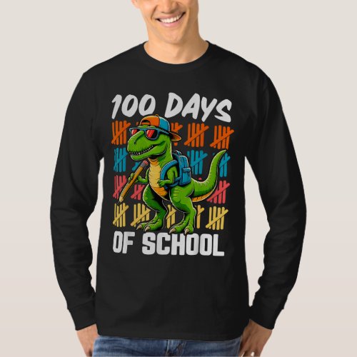 100 Days Dinosaur Trex Boys Kids 100th Day Of Scho T_Shirt