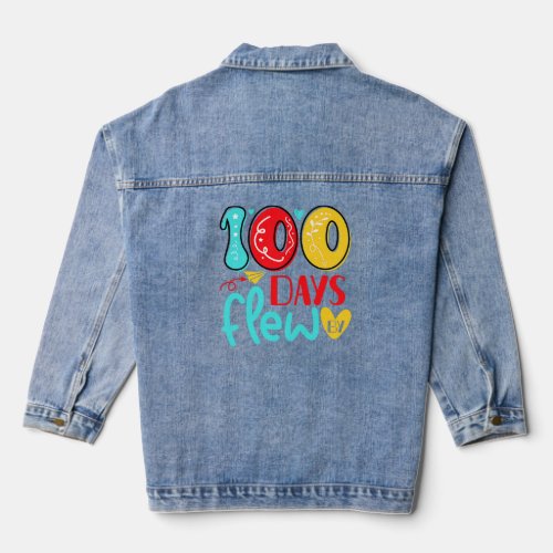 100 Days Flew By 100 Days of School Gift for Teach Denim Jacket