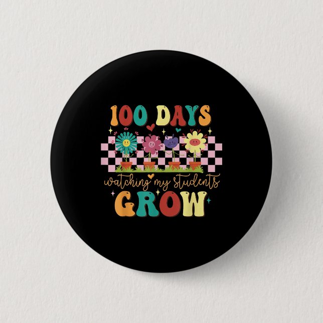 100 Days Growing Boho Flowers Teacher 100th Day Button (Front)