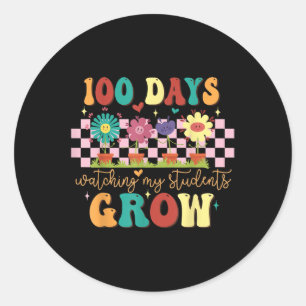100 Days Growing Boho Flowers Teacher 100th Day Classic Round Sticker