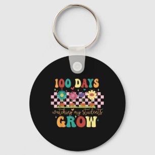 100 Days Growing Boho Flowers Teacher 100th Day Keychain