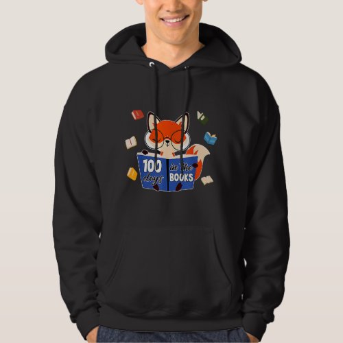 100 Days In The Books Cute Fox Reading Book 100th  Hoodie