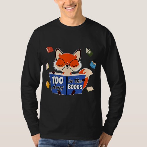 100 Days In The Books Cute Fox Reading Book 100th  T_Shirt