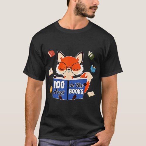 100 Days In The Books Cute Fox Reading Book 100th  T_Shirt