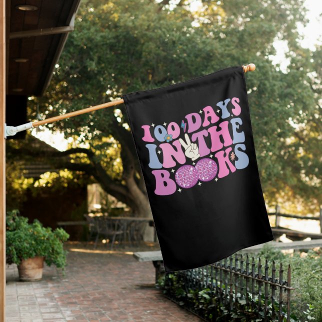 100 Days In The Books Disco Ball Groovy Retro House Flag (In SItu)