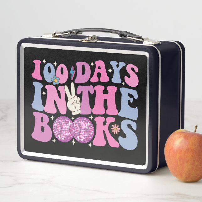 100 Days In The Books Disco Ball Groovy Retro Metal Lunch Box (In Situ)