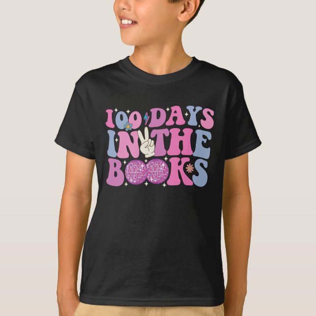 100 Days In The Books Disco Ball Groovy Retro T-Shirt (Front)