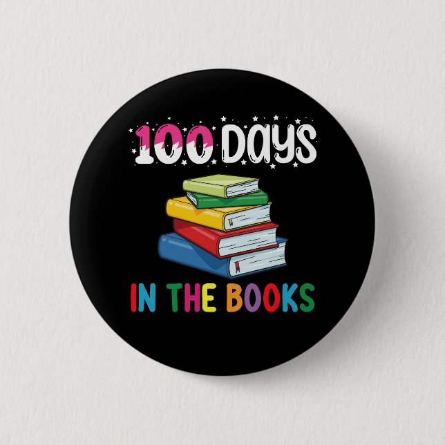 100 Days In The Books School Reading Librarian Button (Front)