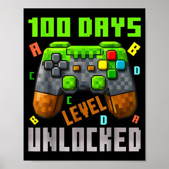 100 Days Level Unlocked Gaming 100 Days Of School  Poster (Front)