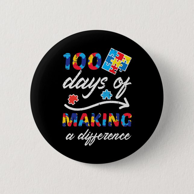 100 Days Making Difference Autism Puzzle 100th Day Button (Front)
