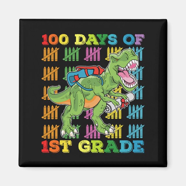 100 Days Of 1st Grade T Rex Dinosaur School Magnet (Front)