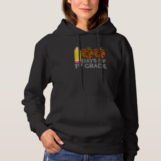 100 Days Of 1st Grade Tiger Print Happy 100th Day  Hoodie (Front)