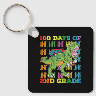 100 Days Of 2nd Grade T Rex Dinosaur School Keychain