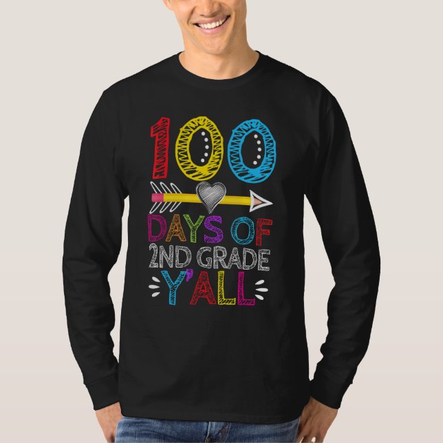 100 Days Of 2nd Grade Y'all Heart Teacher Student  T-Shirt (Front)