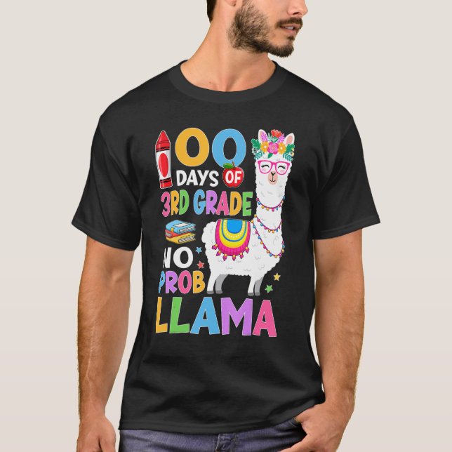 100 Days of 3rd Grade No Probllama 100th Day Girls T-Shirt (Front)