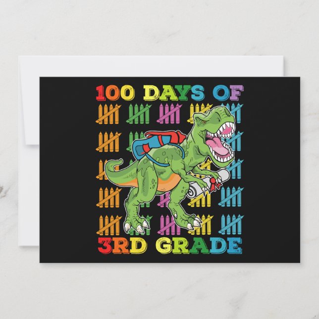 100 Days Of 3rd Grade T Rex Dinosaur School Invitation (Front)