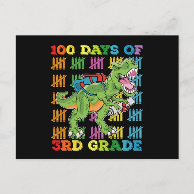 100 Days Of 3rd Grade T Rex Dinosaur School Postcard (Front)