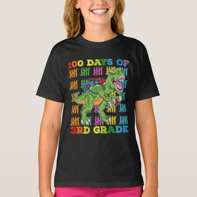 100 Days Of 3rd Grade T Rex Dinosaur School T-Shirt (Front)