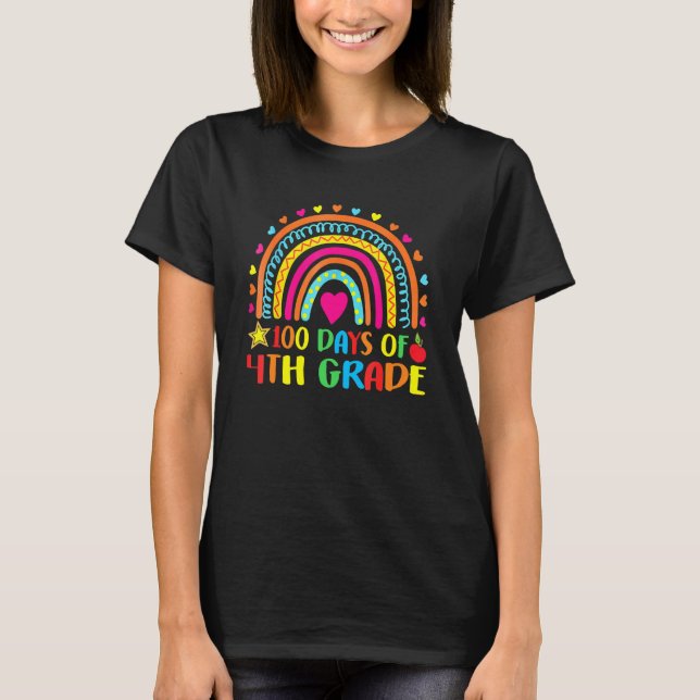 100 Days Of 4th Grade Leopard Rainbow 100th Day Of T-Shirt (Front)