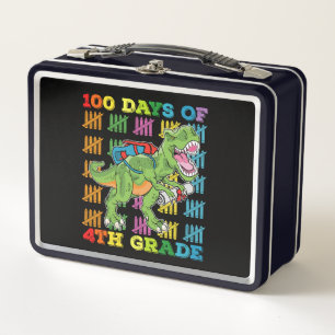 100 Days Of 4th Grade T Rex Dinosaur School Metal Lunch Box