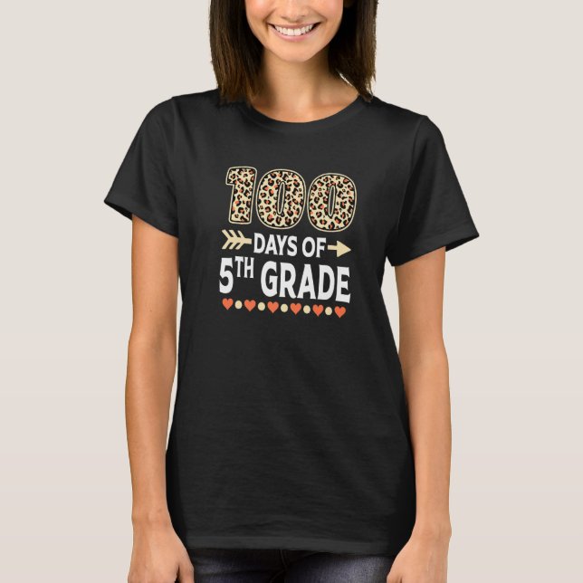 100 days of 5th Grade Leopard 100th day of School  T-Shirt (Front)