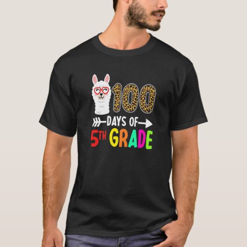 100 Days Of 5th Grade Llama Kids 100th Day Of Scho T_Shirt