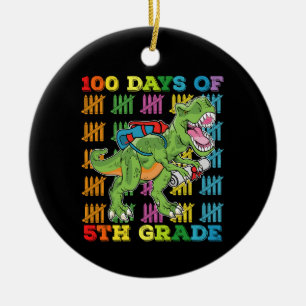 100 Days Of 5th Grade T Rex Dinosaur School Ceramic Ornament