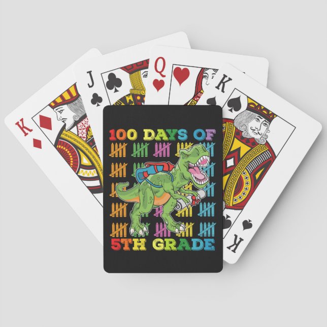 100 Days Of 5th Grade T Rex Dinosaur School Poker Cards (Back)